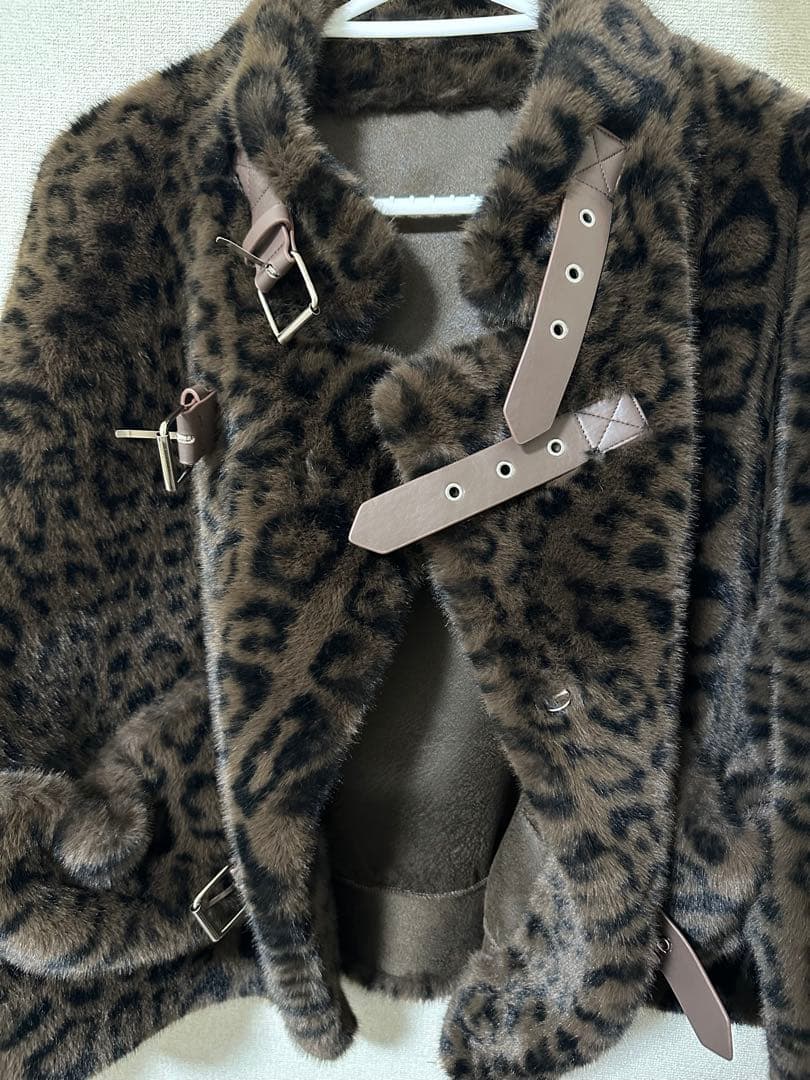 me+em select レオパードボリュームファーコート ブラウン