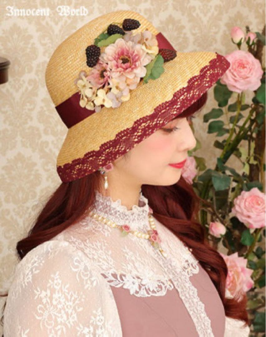 イノセントワールド コサージュ付きカサブランカハット ボルドー