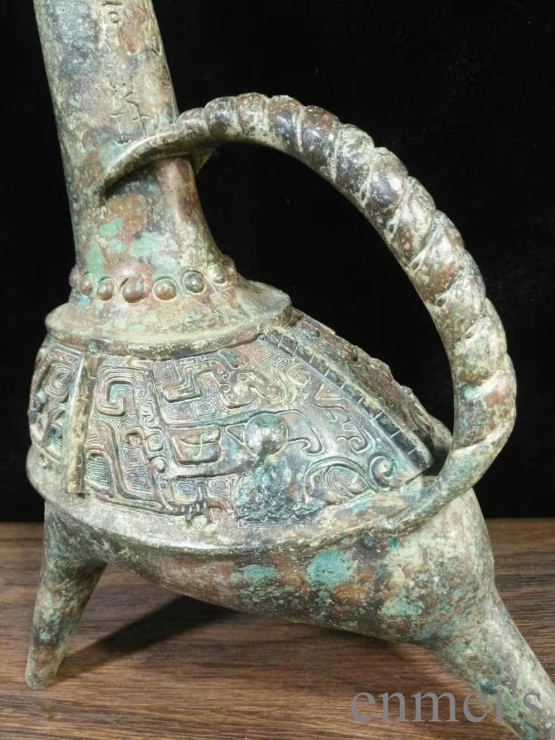 中国古美術 青銅器 長頸壺 酒器 饕餮文 唐物 骨董 彫刻工芸 禮器 風水鎮宅