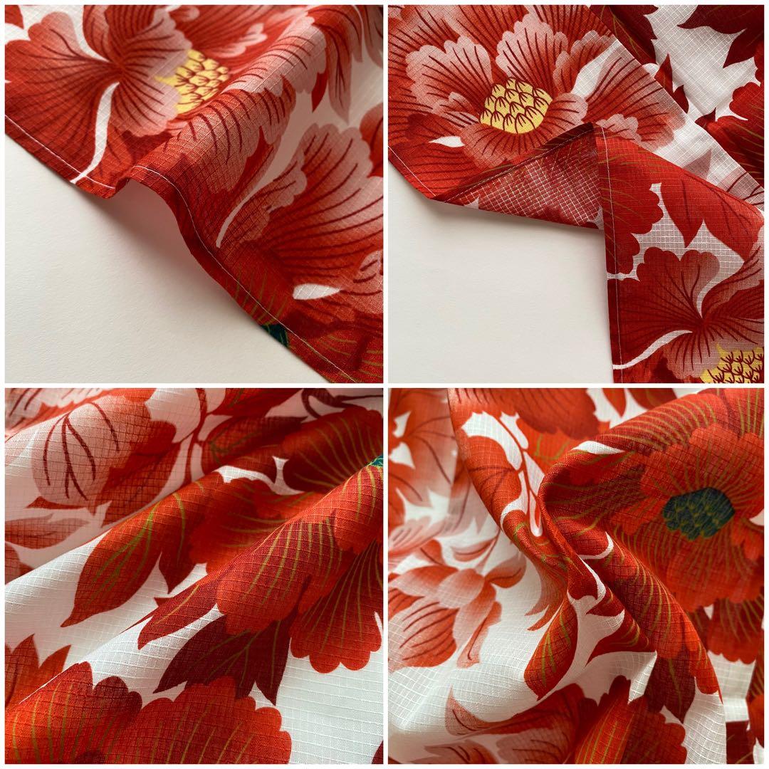 【浴衣6点セット】キモノマチ　浴衣　半幅帯　タグ付　二分紐　帯留め　下駄　バッグ