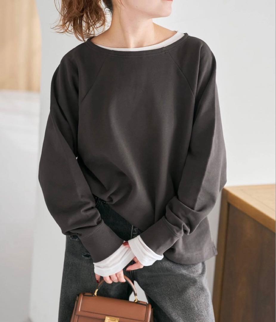 【Spick and Span】ボートネックワイドプルオーバー　グレー