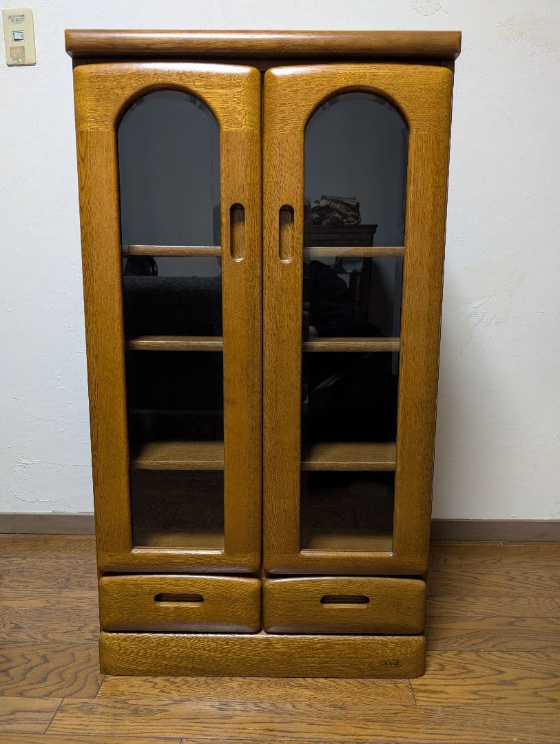 浜本工芸 木製 ガラス扉付キャビネット