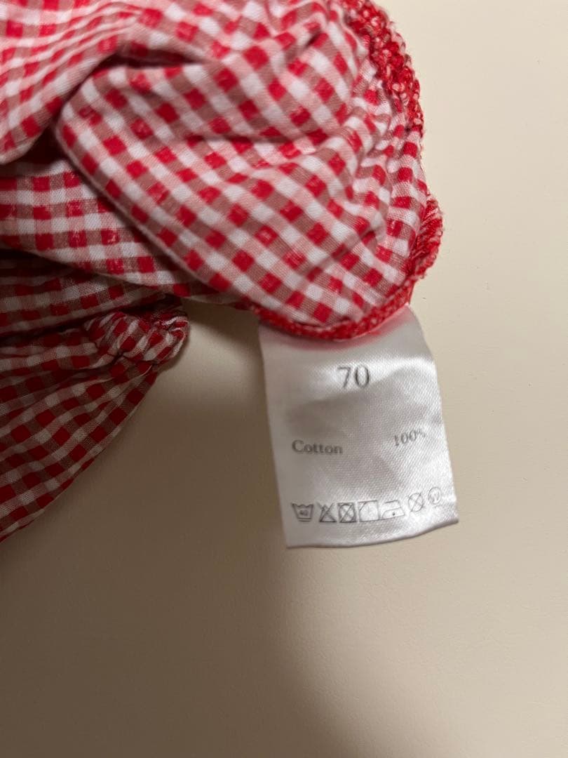 house on the hill 赤チェックロンパース&ボンネット 70