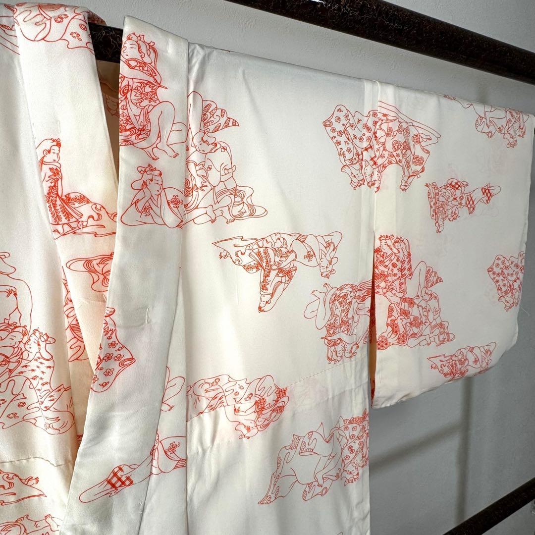 超美品　正絹　長襦袢　袖無双　着物　132裄63　春画　横幅たっぷり　芸術