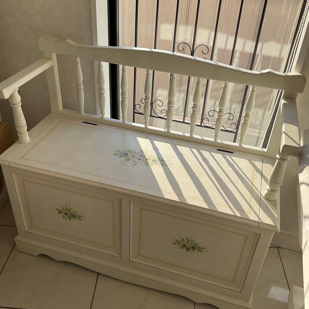 ロココ調　イタリア製　ハンドペイント　ベンチチェスト　姫家具