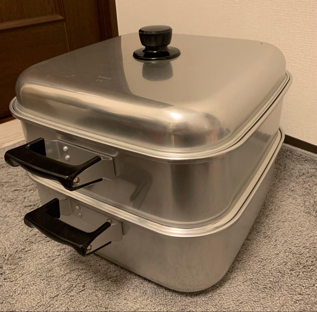 AKAO(アカオ) 角型蒸器33cm 二重（3段）アルミ製 蒸し器