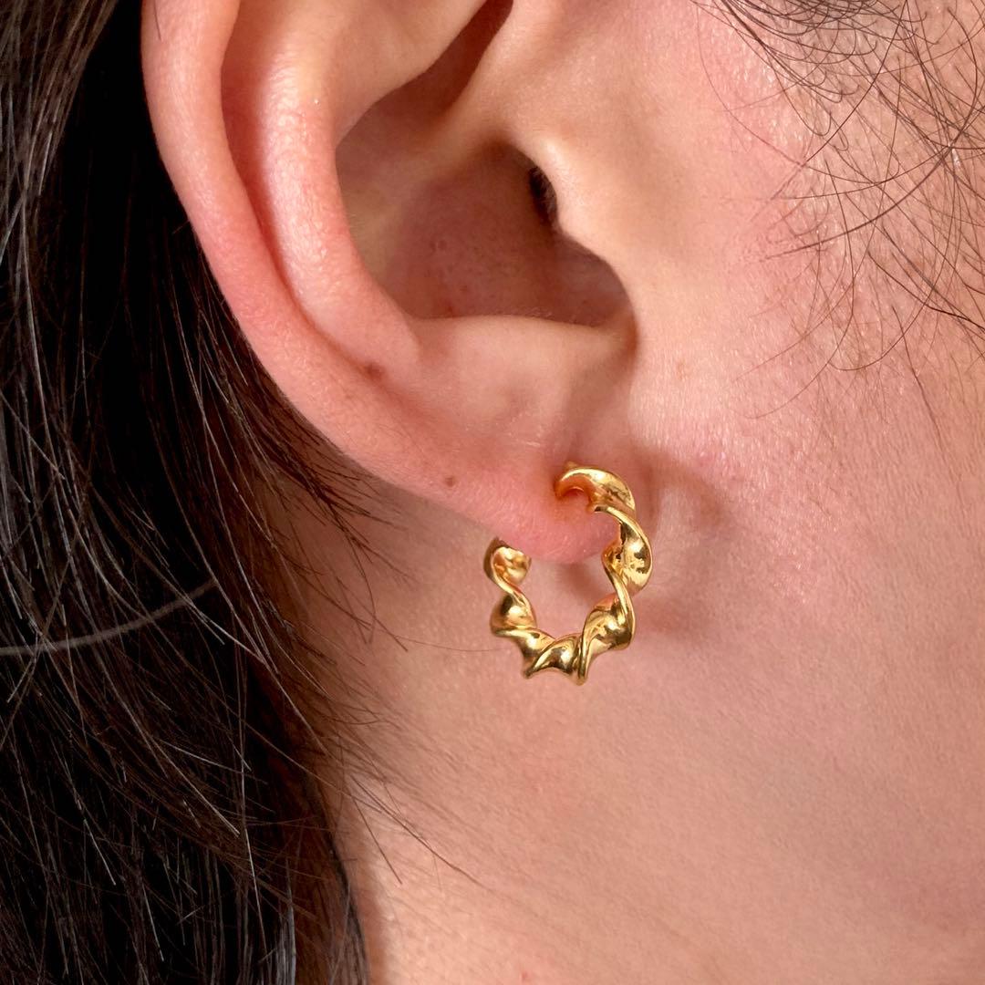 ゴールド　18k シルバー925 両耳　ピアス　18mm BWL