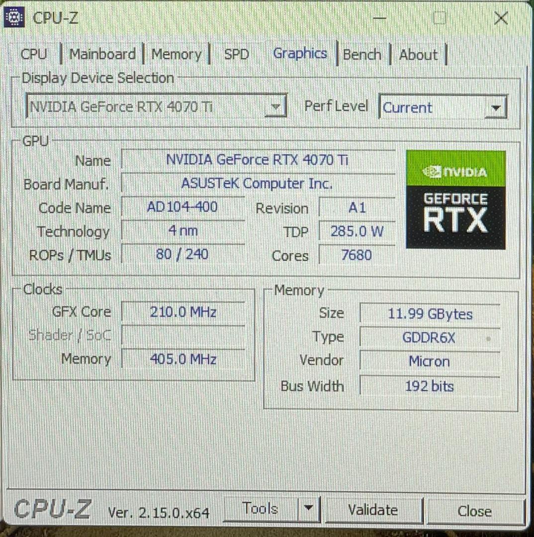【動作品　美品】ASUS GeForce RTX 4070 Ti