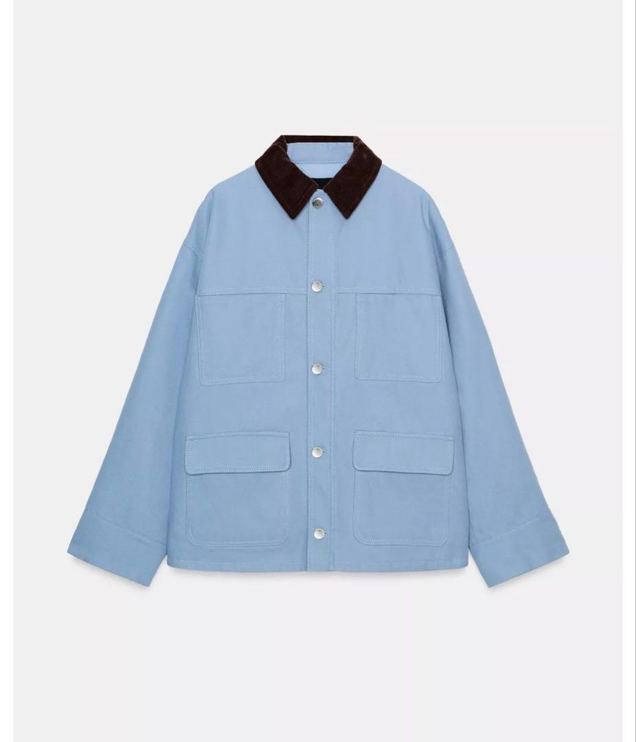 タグ付き新品★ZARAのコントラストカラーパフジャケット★Sサイズ★空色