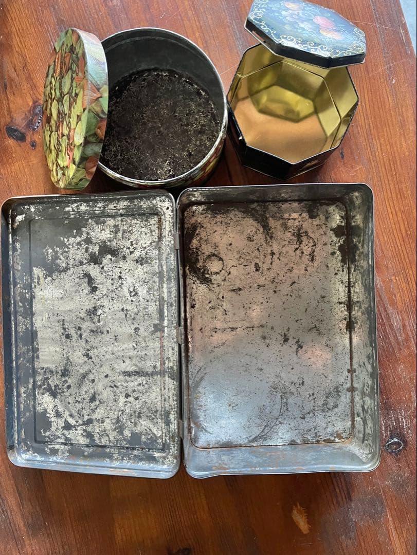 ◆フランス雑貨｜ティン缶セットブリキ缶お菓子箱ケースサビあり花柄キャンディー