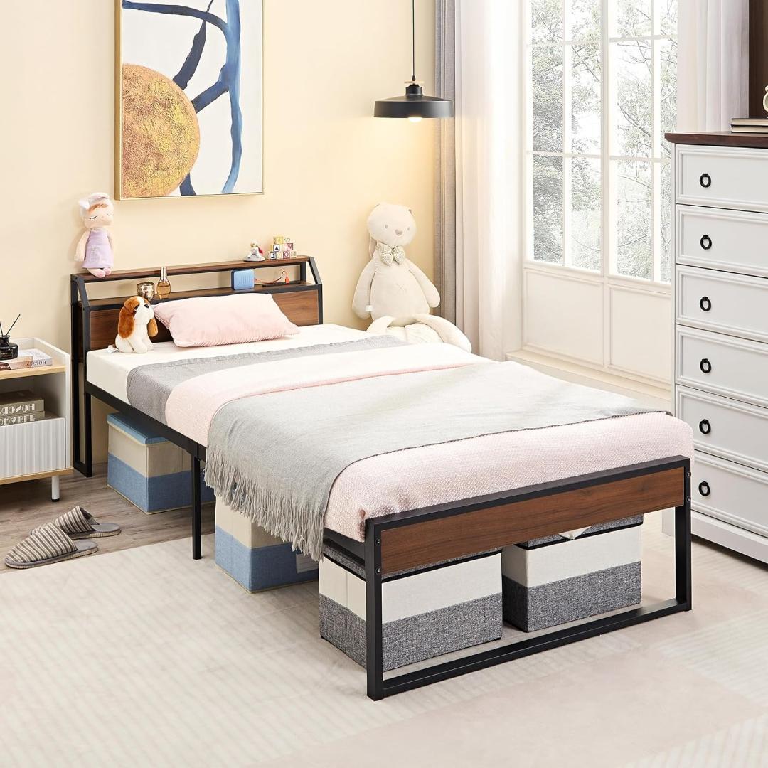 新品未使用 シングルベッドフレーム 耐荷重300kg 宮棚 コンセント USB付