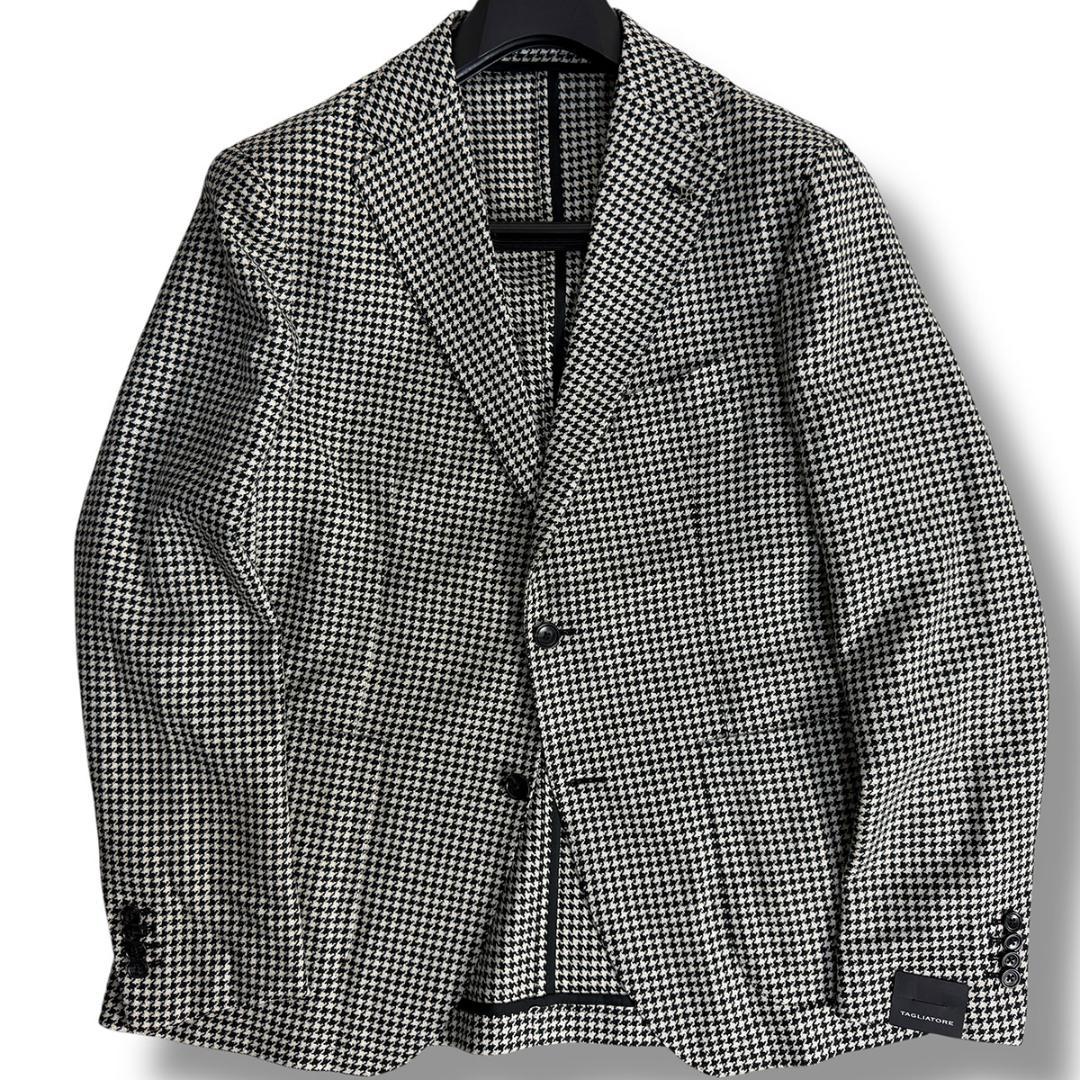 J6332 新品 タリアトーレ ダカールカシミヤ混ハウンドトゥースジャケット52