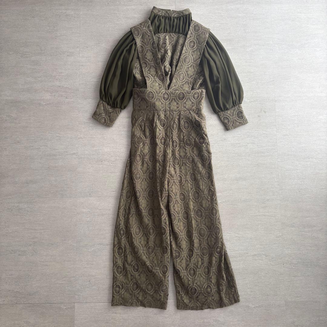 kana レースセットアップ オールインワン Mサイズ 上品カーキ