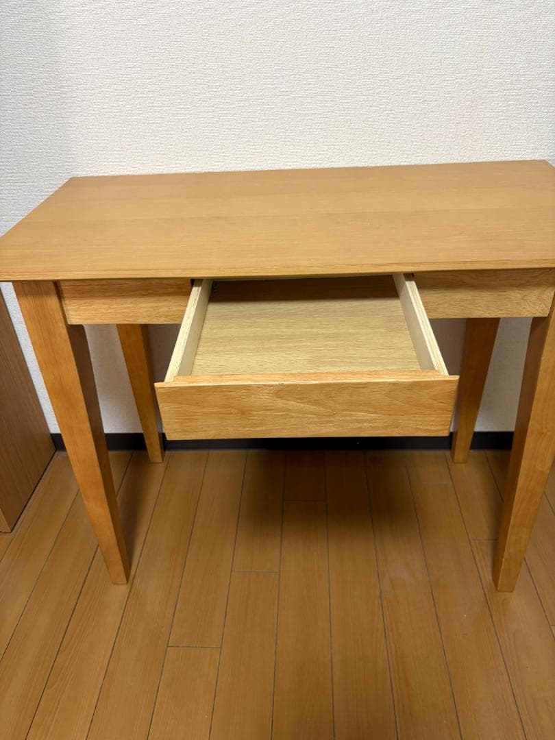 【完成品・送料込】木製スリムデスク 幅90㎝ 引出し付き たのメル便