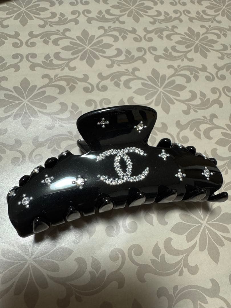 正規品‪☆シャネルヘアクリップ 付属品完備 髪留め バレッタシュシュ 黒 スワロ