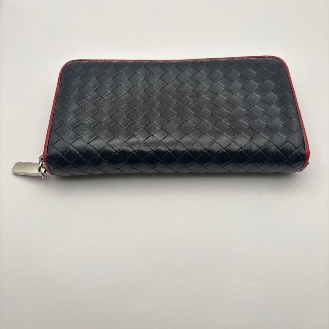 ◆正規品◆ボッティガヴェネタイントレチャート ラウンドファスナー長財布ブラック