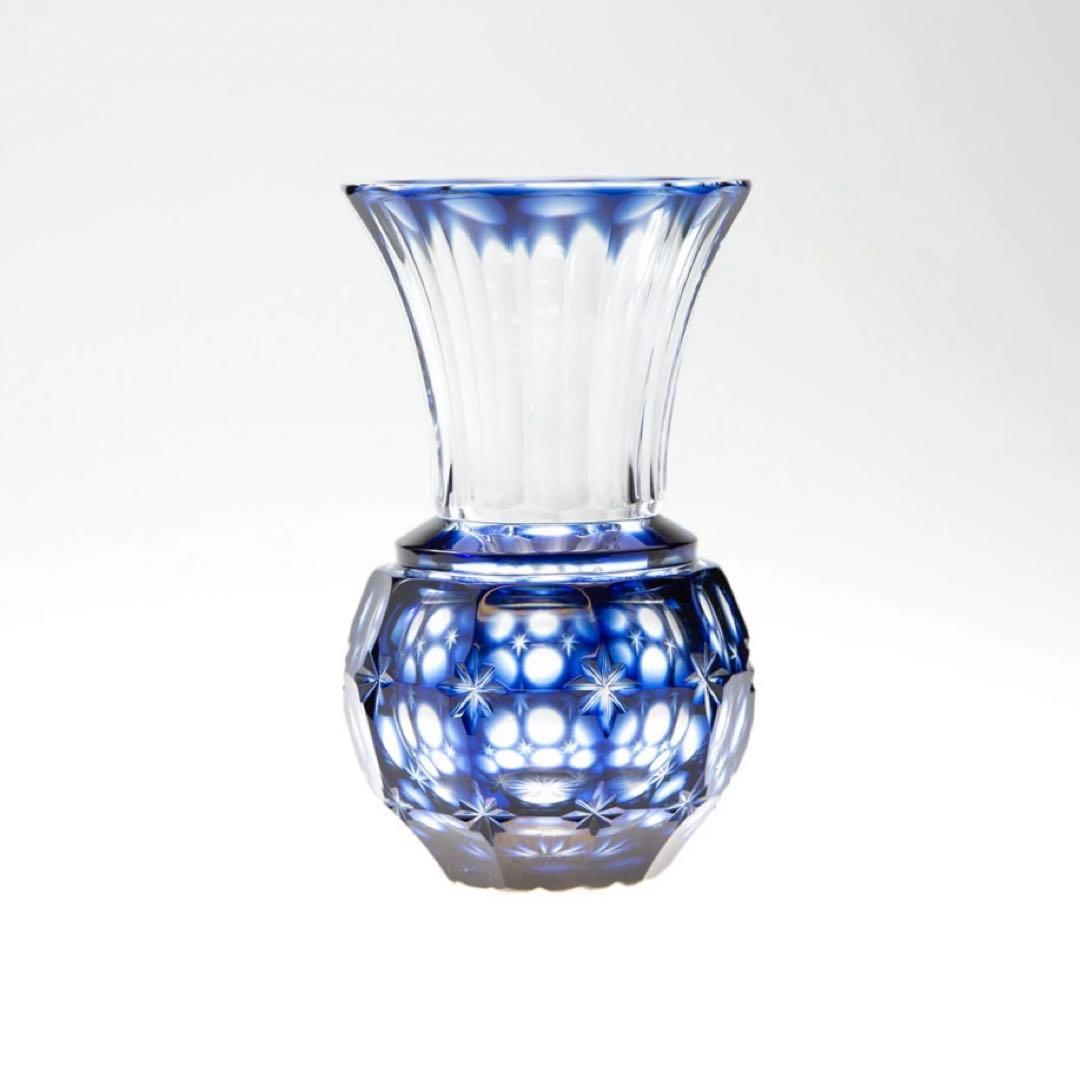 島津薩摩切子　花入れ　藍色