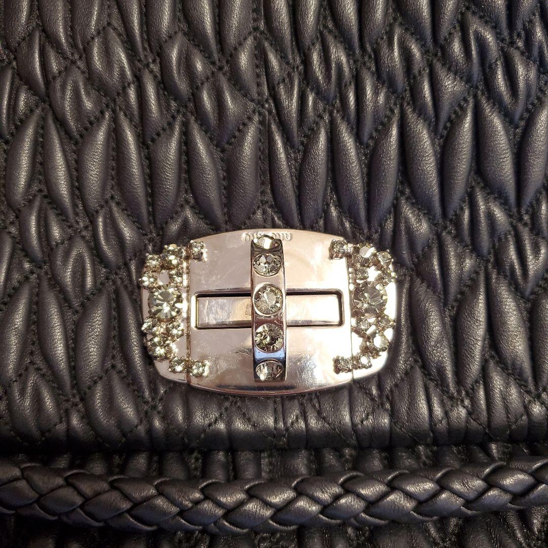 POPOmiu miu ブラック マテラッセ　ナッパ　クリスタル　クラッチ