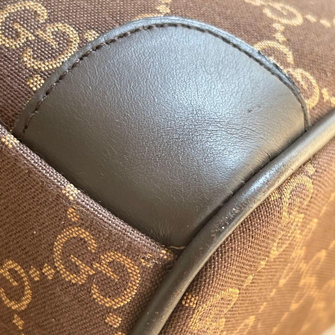 GUCCI ミニボストンバッグ GG キャンバス　ブラウン ハンドバッグ