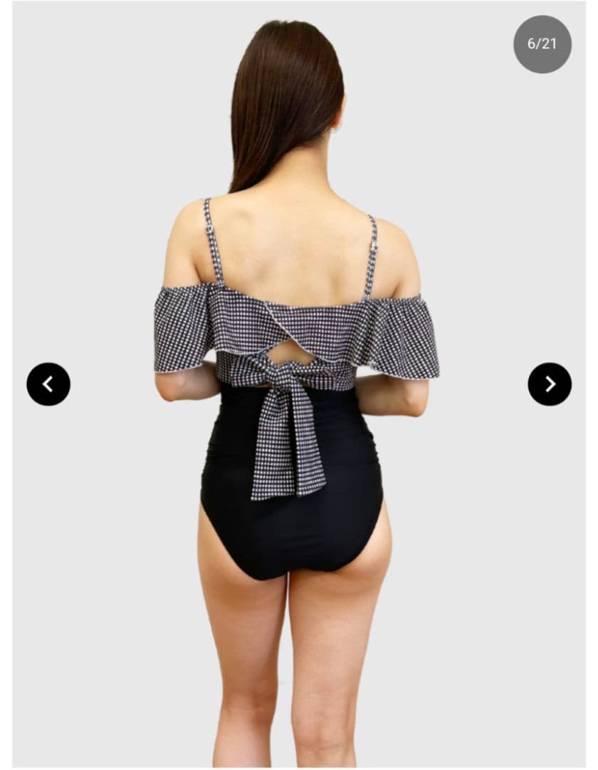 ピークアンドパイン　ギンガムチェックオフショルダーワンピ見えビキニ