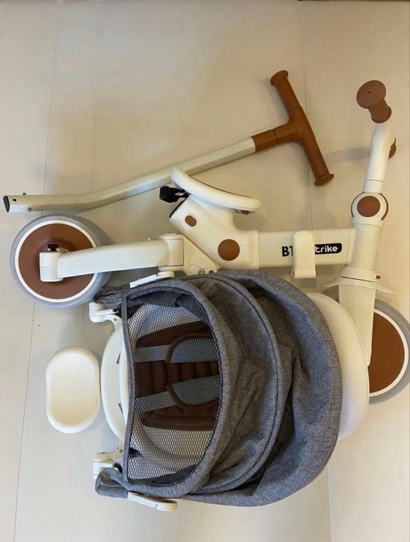 【美品】BTM三輪車 グレードアップバージョン ホワイト×ブラウン