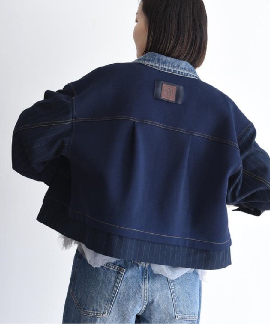eimee lawデニムトリム ダンボール&ストライプジャケット