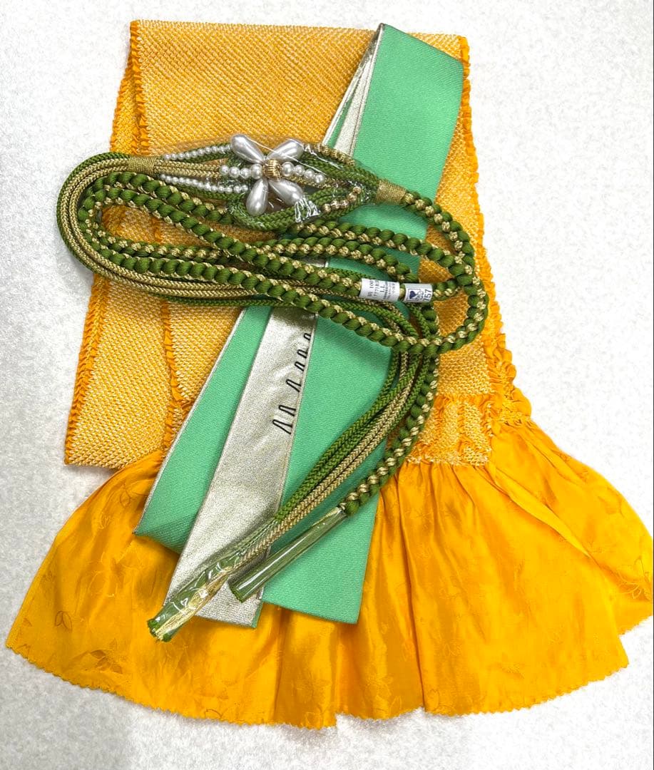 振り袖　フルセット　別誂長襦袢　成人式　白　緑　金彩加工　刺繍入り　722