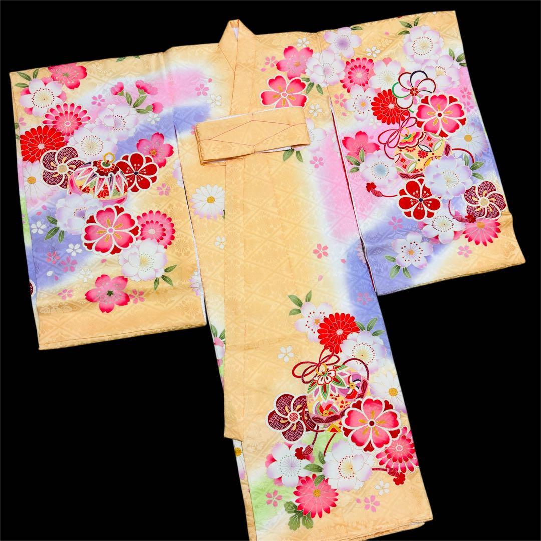 《新品》伝統色 杏色❗️正絹 刺繍入 お宮参り 京友禅多色ぼかし 産着/たとう紙付