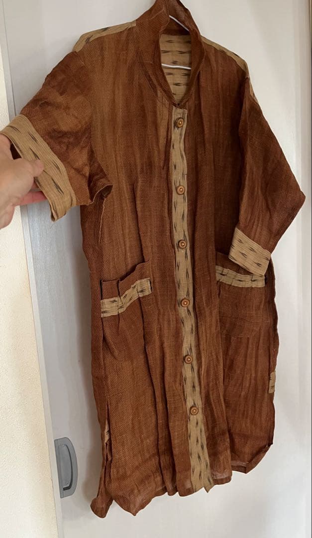 iin◆麻の柿渋染め&絣 薄手羽コート◆