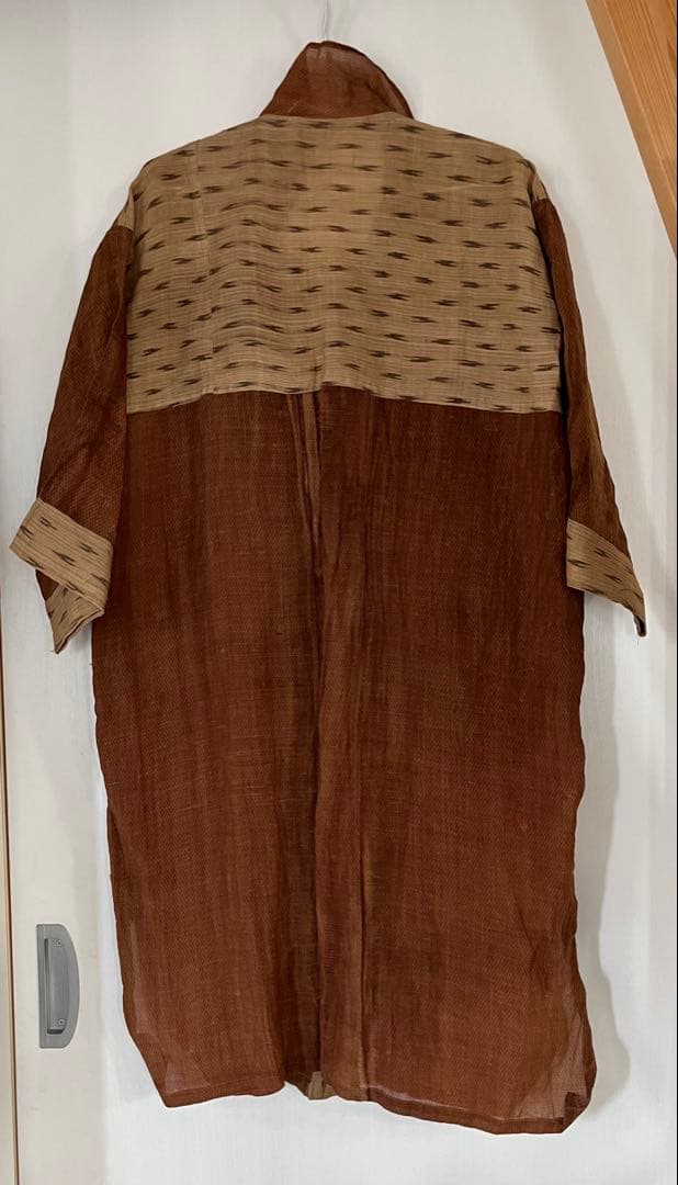 iin◆麻の柿渋染め&絣 薄手羽コート◆