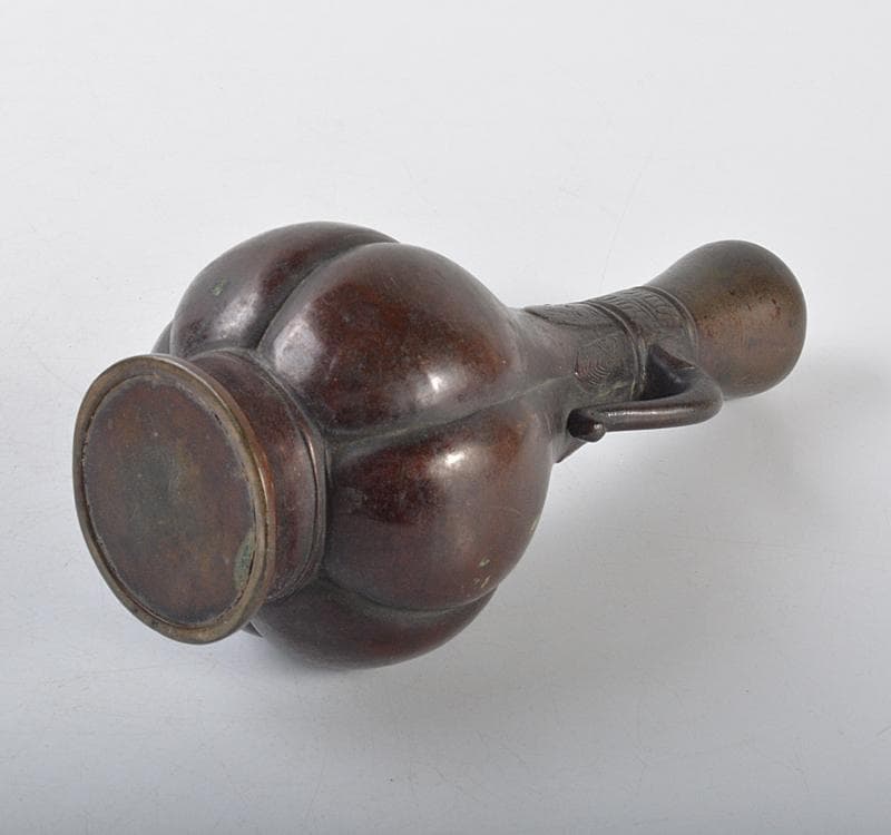 中国　古銅宣徳銅　饕餮文瓜稜蕾口瓶　V　R4319