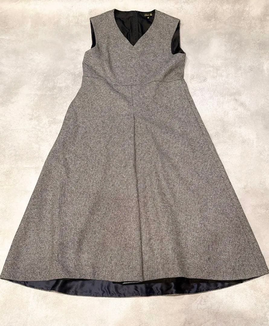 ドゥロワー Drawer ウール混Vネックワンピース ロングワンピース ツイード