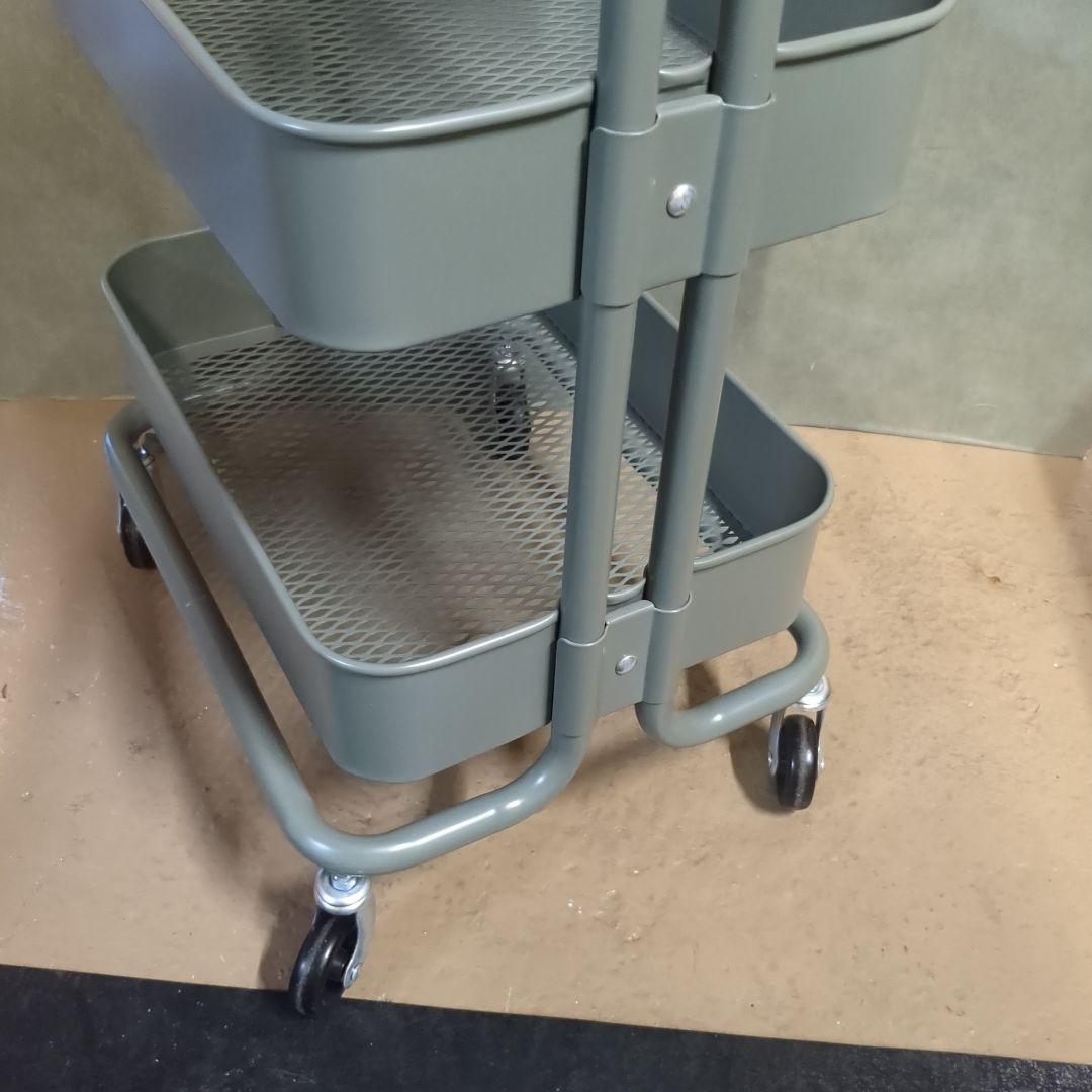 (s)ルッツ　 IKEAキャスター付き3段キッチンワゴン グリーンホワイト