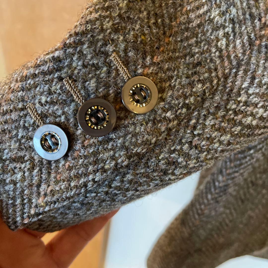 極美品 ブラウン ヘリンボーン テーラードジャケット ハリスツイード