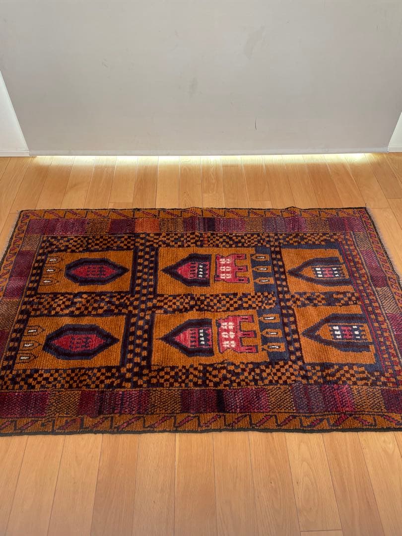 IDEE ラグ マット 145×94 幾何学柄 ブラウン ボルドー ネイビー