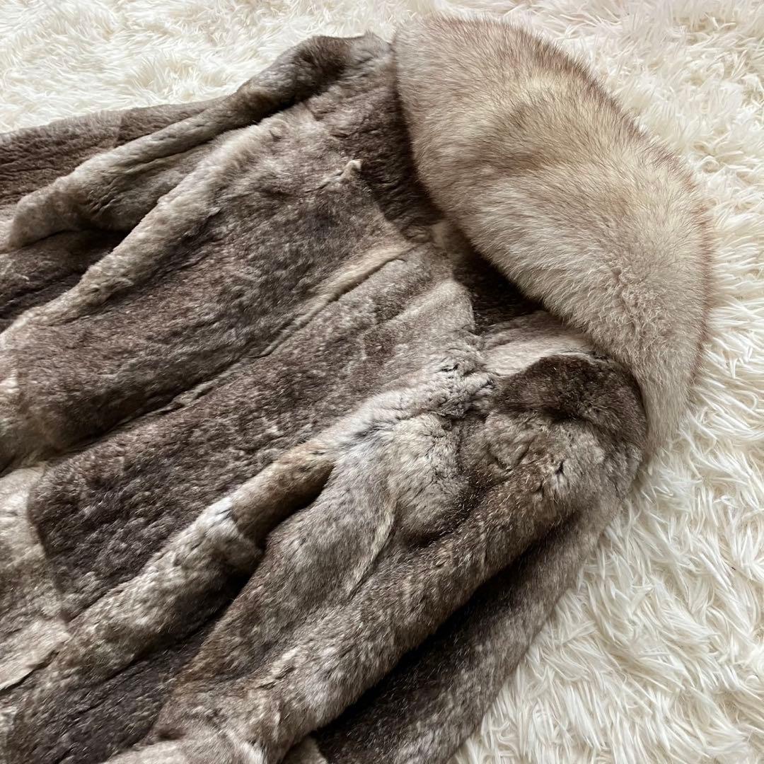 【美品】ミンク　フォックス　毛皮　高級毛皮 リアルファーコート グレージュ