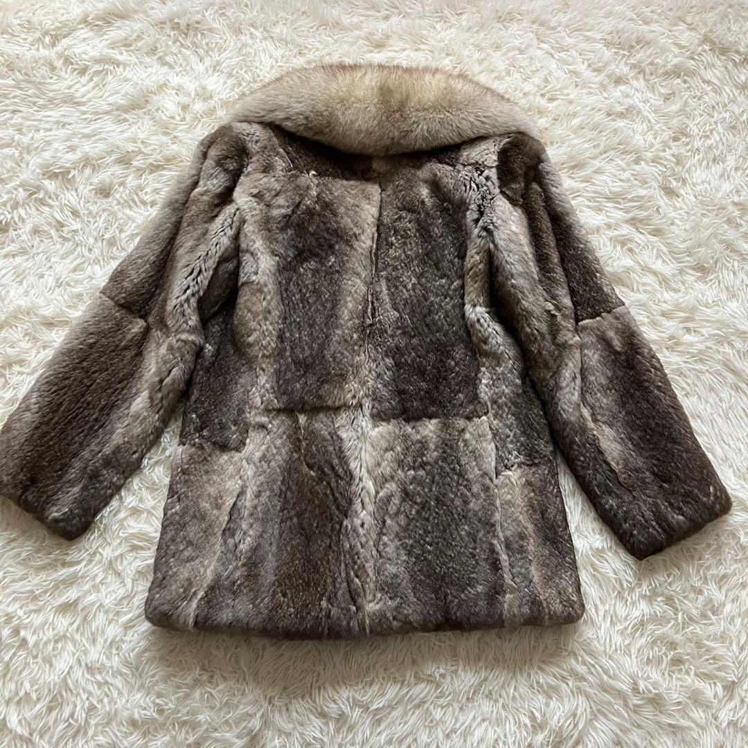 【美品】ミンク　フォックス　毛皮　高級毛皮 リアルファーコート グレージュ