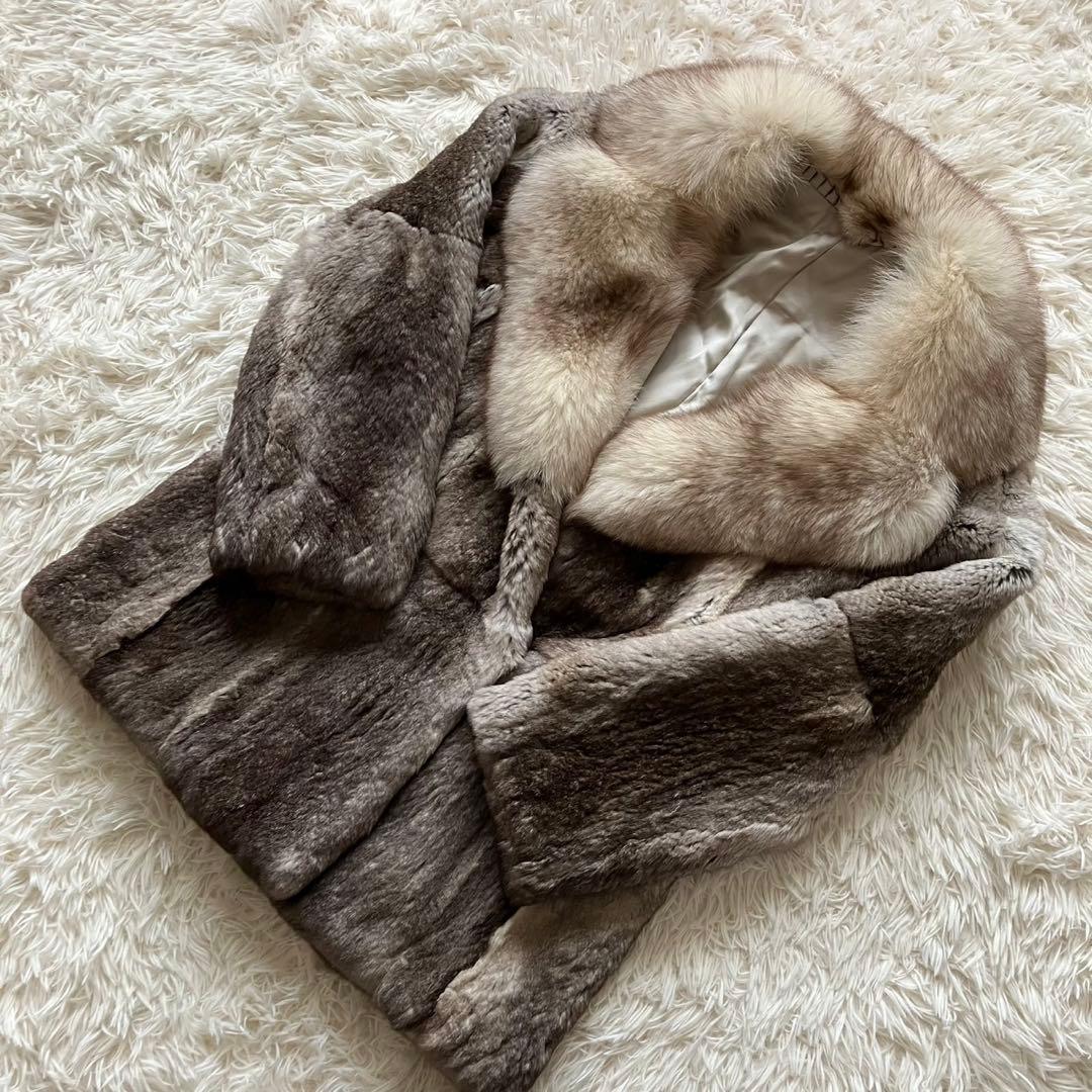 【美品】ミンク　フォックス　毛皮　高級毛皮 リアルファーコート グレージュ