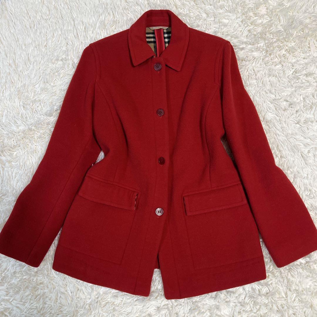 バーバリー ノバチェック ウール ダブルフェイス 赤レッド ジャケット シングル