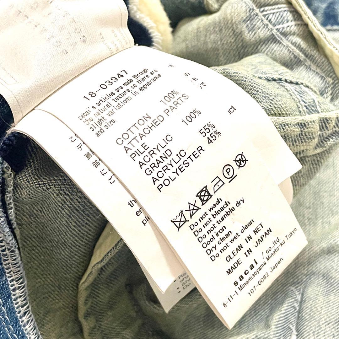 美品　sacai サカイ サイドジップ ボア付き デニムジャケット gジャン　M