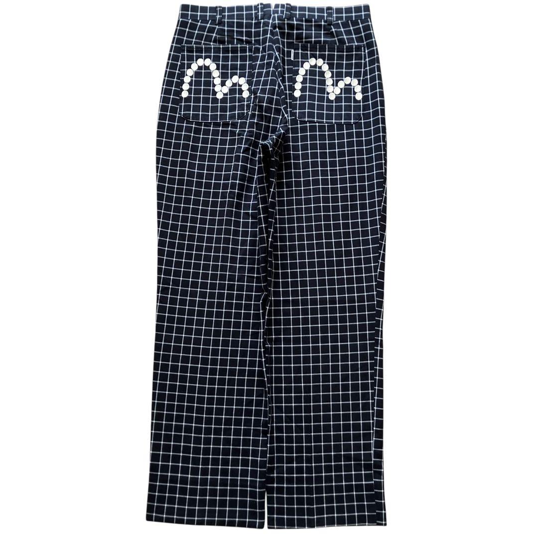 美品00s極太 EVISU 刺繍カモメ ワイドチェックパンツ Y2K ブラック
