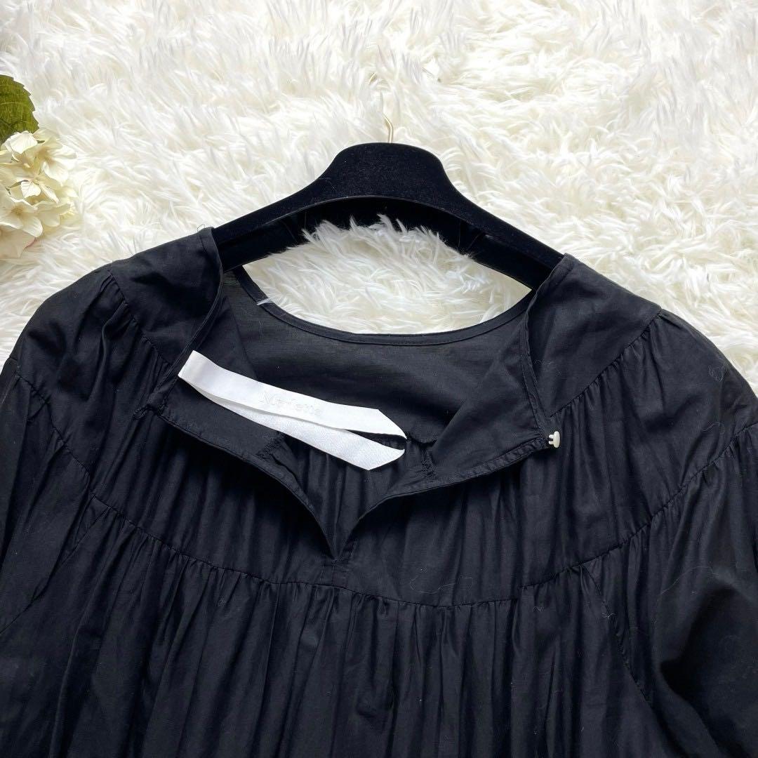 美品 マーレット PARADISE コットンパフスリーブティアードワンピース 黒