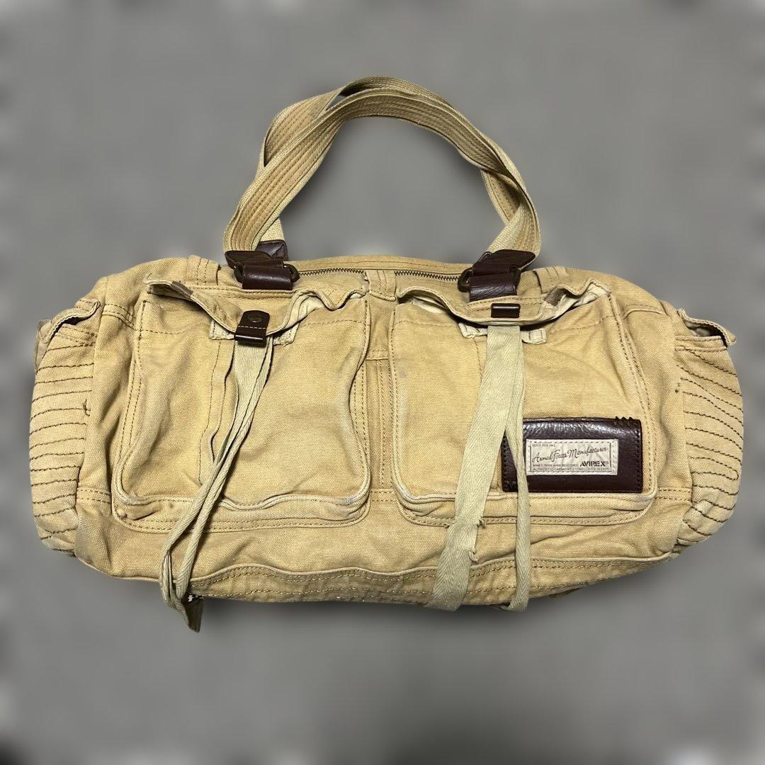 avirex ボストン　バック　キャンバス　牛革　ダメージ加工