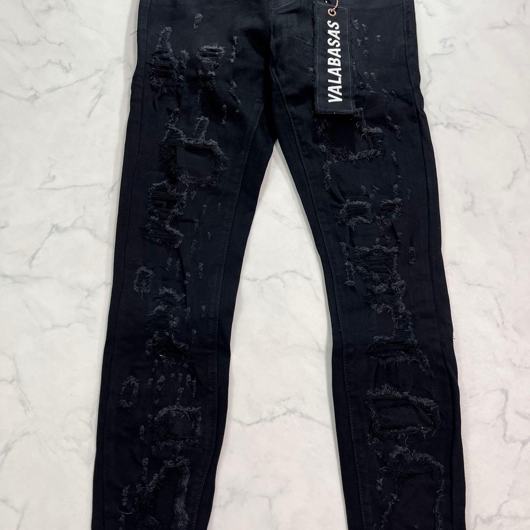 新品バラバサス valabasas クラッシュリペアブラックスキニーデニム 29
