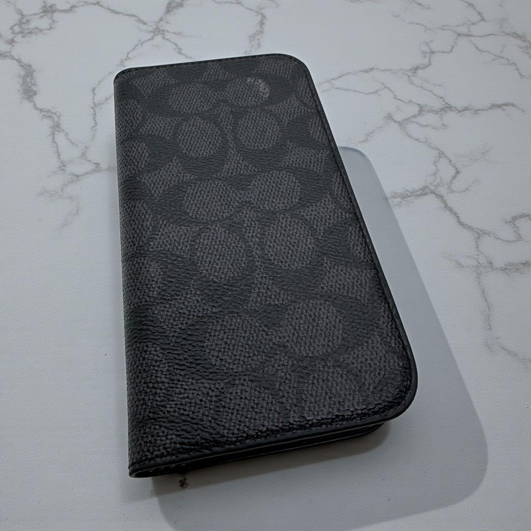 極美品 コーチ iphone Air 手帳型スマホケース シグネチャー ブラック
