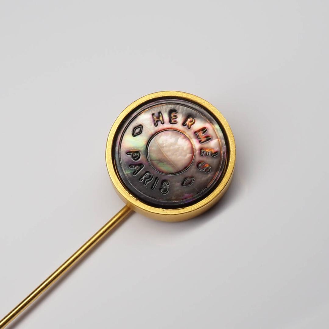 HERMES エルメス セリエ　ピンブローチ　ブローチ　シェル　ゴールド　M-S