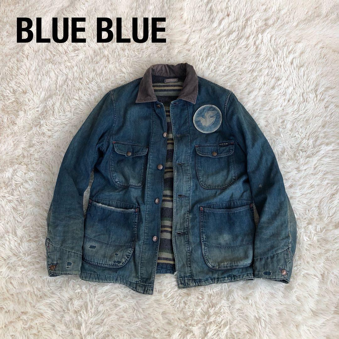 BLUE BLUEダメージ加工デニムカバーオール　デニムジャケット　ブルーブルー