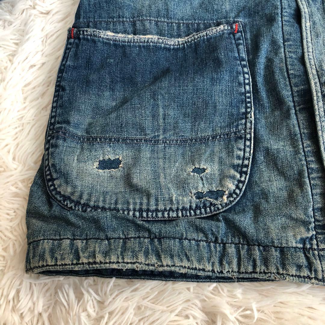 BLUE BLUEダメージ加工デニムカバーオール　デニムジャケット　ブルーブルー