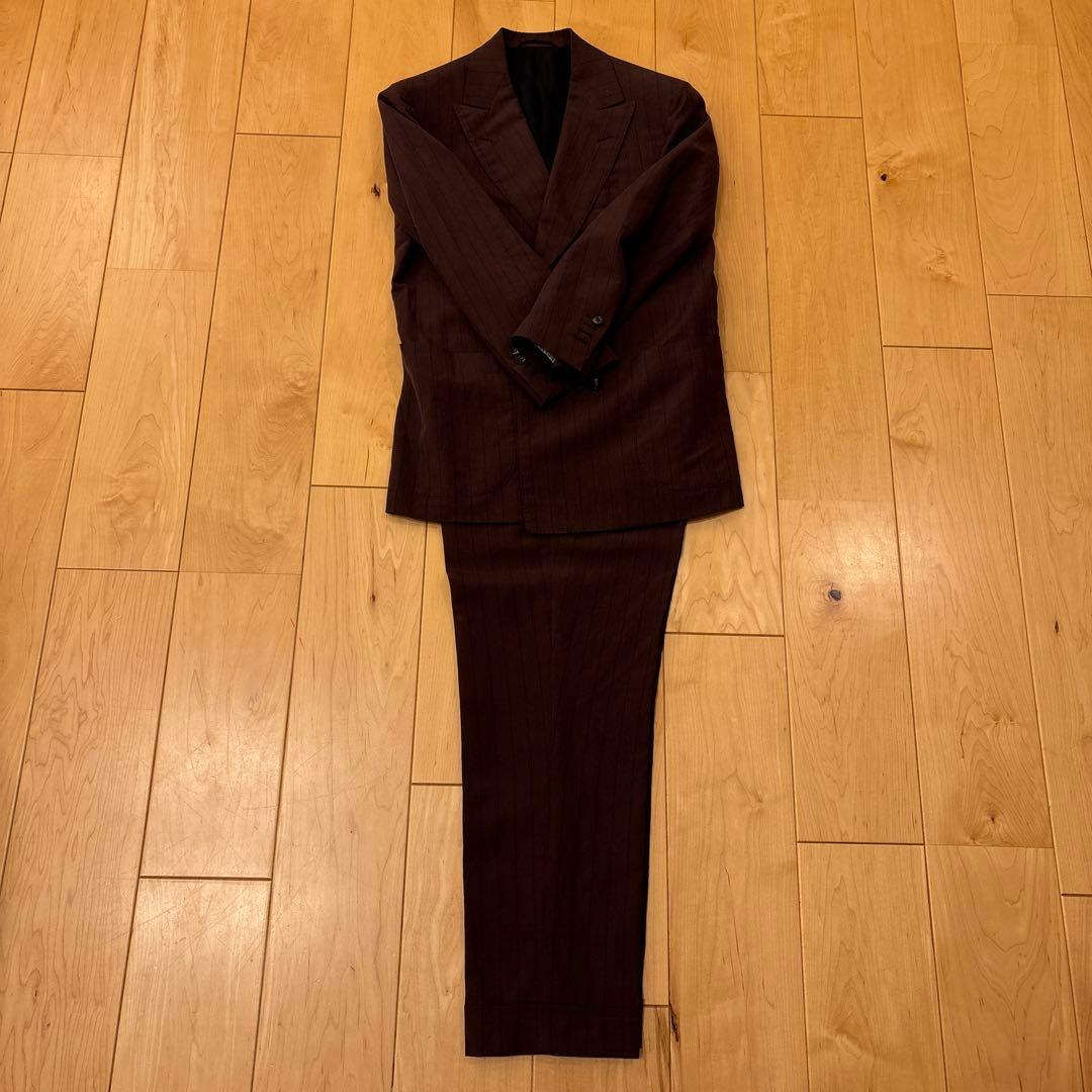 【定価250000円】サルトリオ 本切羽 ボルドーストライプ青 ダブルスーツ46