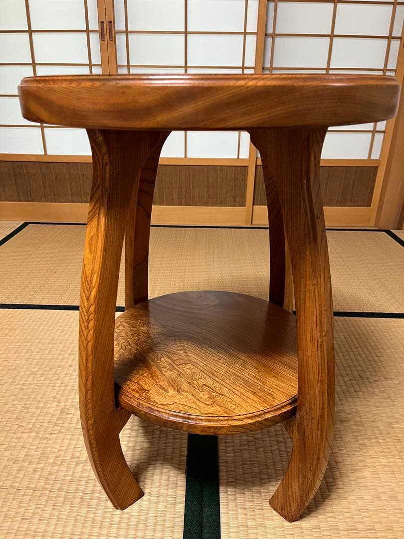 サイドテーブル　2段　丸型　曲木　天然木
